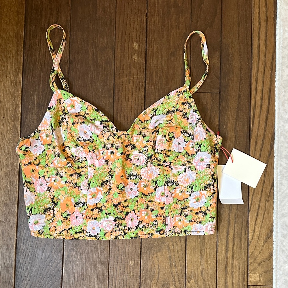 Open Edit Floral Crop Top with Spaghetti Straps